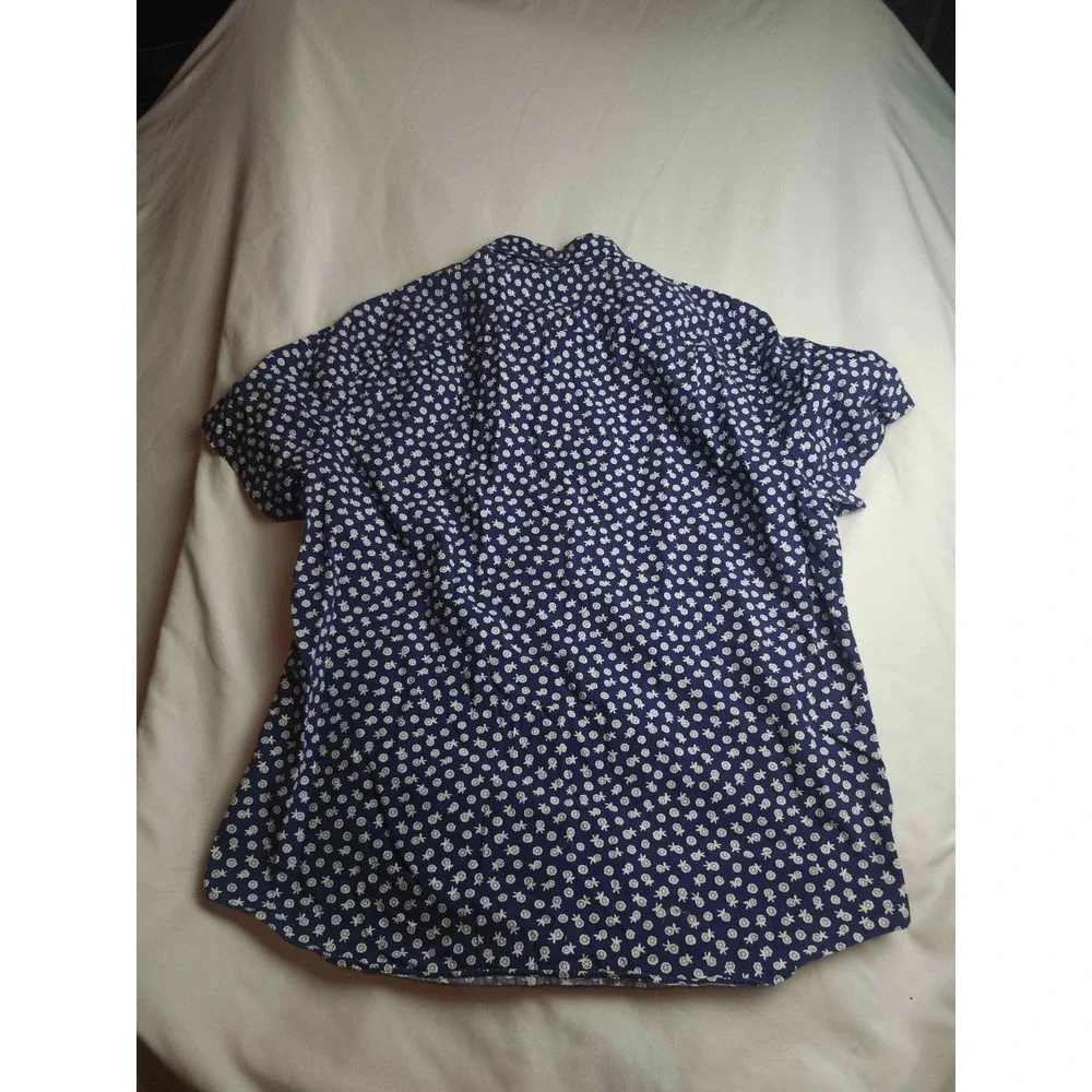 Rye By Hawker Rye Shirt Mens Large Short Blue White Floral Print Woven Casual